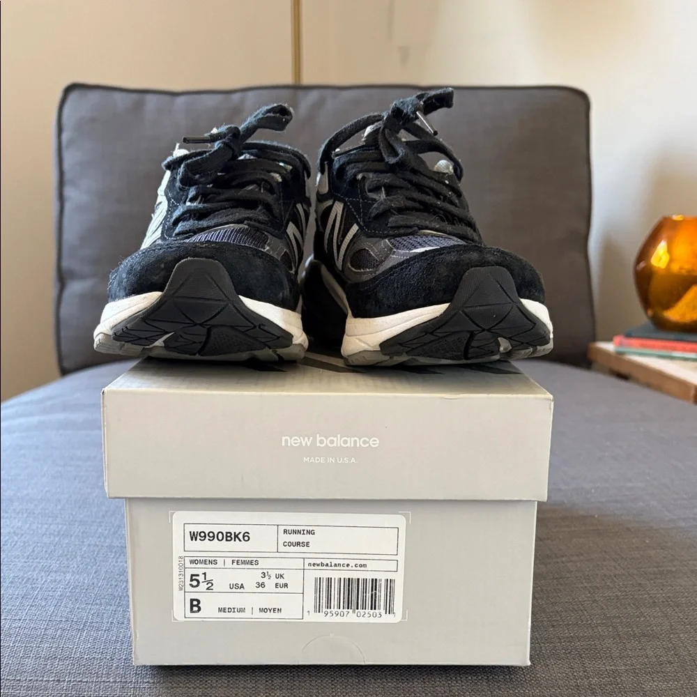 New Balance 990 Black and White Running Shoes sz 5.5 - Picture 2 of 5
